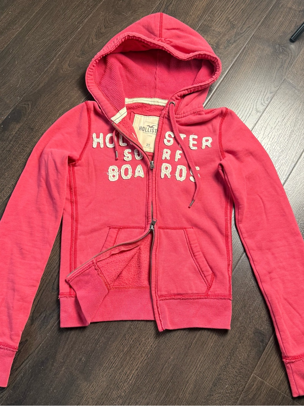 Hollister Co. Women's Coral-Red Double Zipper Hoodie Size XS